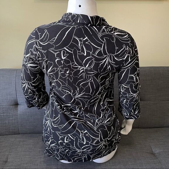 Floral Print Collared 3/4 Sleeve Blouse - Picture 6 of 6